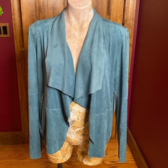 NWT Bagatelle Turquoise Teal Faux Suede Blazer Cardigan Jacket Sz L - Picture 11 of 11